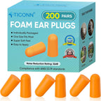 TICONN 200 Pairs Foam Ear Plugs, Hunting Earplugs Individually Wrapped 32dB NRR Noise Reduction Ear Plugs for Sleeping Fishing Passive Hearing Protection Travel Study Concentration (200 Pairs)