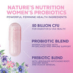 Women’s Probiotics 50 Billion CFU Guaranteed, Vegan Probiotic Strains, Supports Womens Digestive, Immune, Vaginal, & Urinary Health, Delayed Release, No Soy Gluten Nature's Probiotic - 120 Capsules