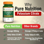 Pure Nutrition Potassium Citrate 800mg - 120 Veg Capsules | Promotes Nerve, Muscle, Joint & Bone Health | Supports Kidney Function & pH Balance | Boosts Electrolyte Levels for Hydration & Overall Wellness | 100% Vegetarian Supplement