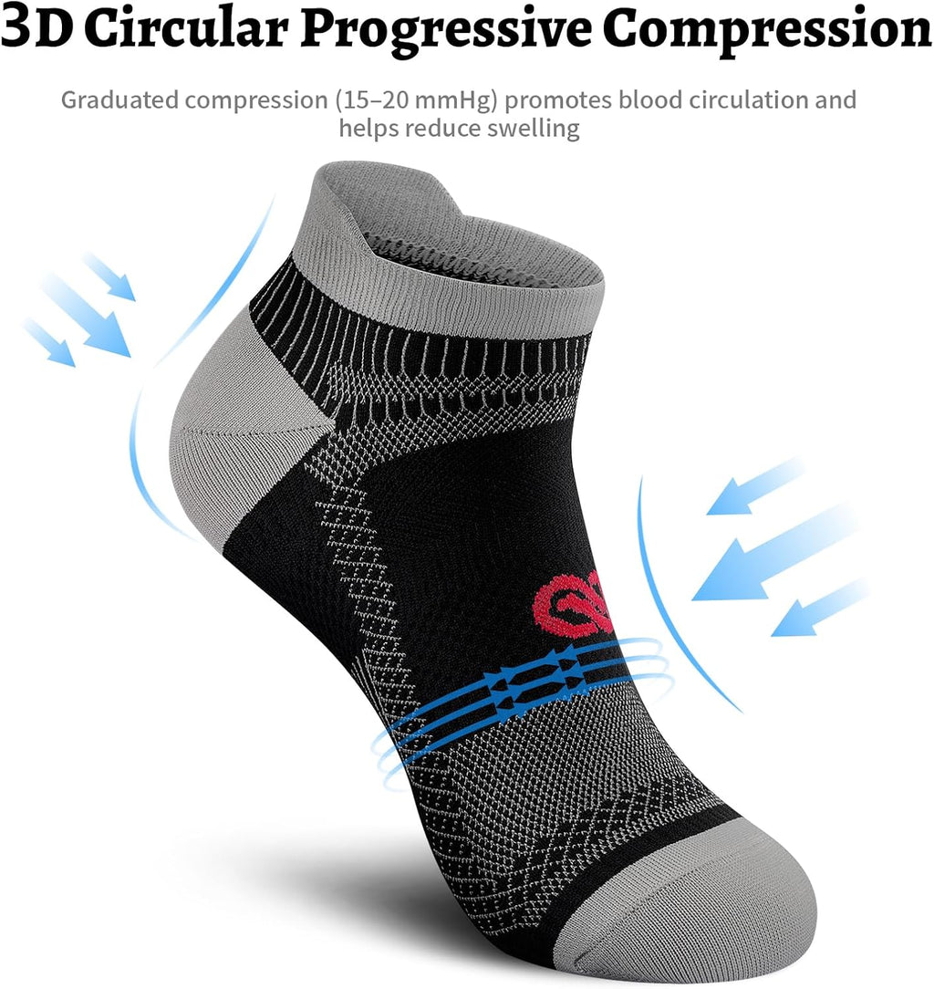 Compression Socks for Men Women Ankle Running Socks for Plantar Fasciitis | Low Cut Athletic Ankle Socks with Ankle & Arch Support for Running, Cycling, Golf, Work, Plantar Fasciitis Relief
