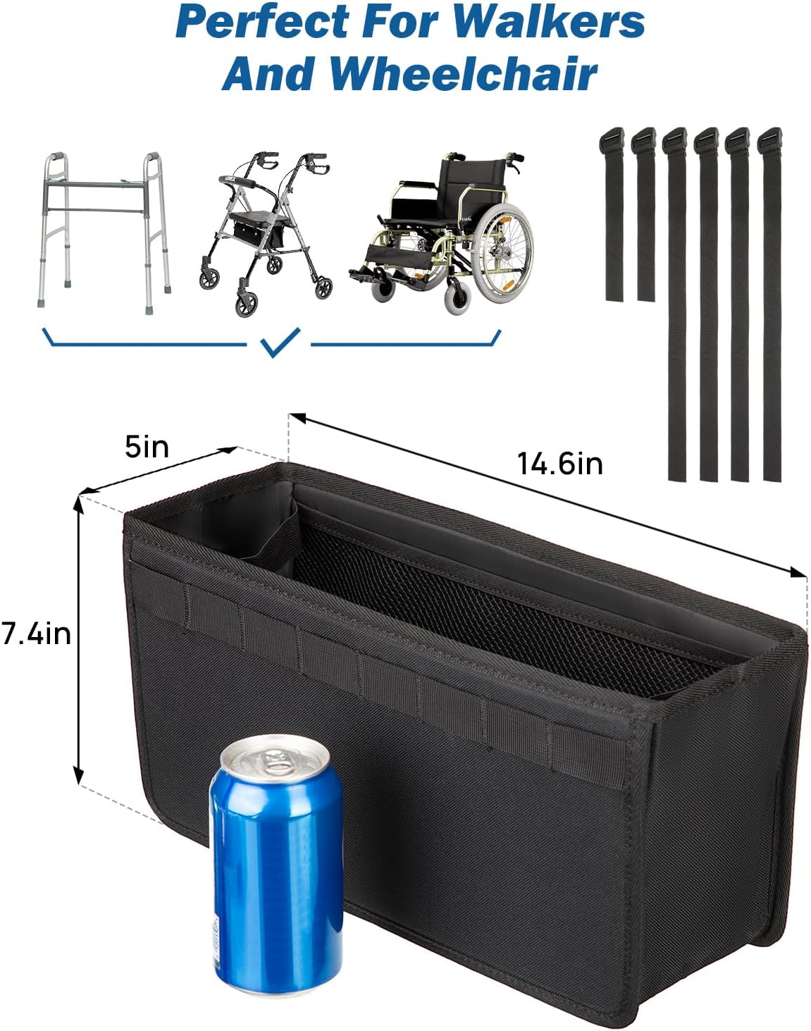 JOYTUTUS Walker Basket for Folding Walker, Basket for Walkers for Seniors,Rollator Walkers Storage Bag, Can be Installed Outside or Inside of Walker, Wheerchair