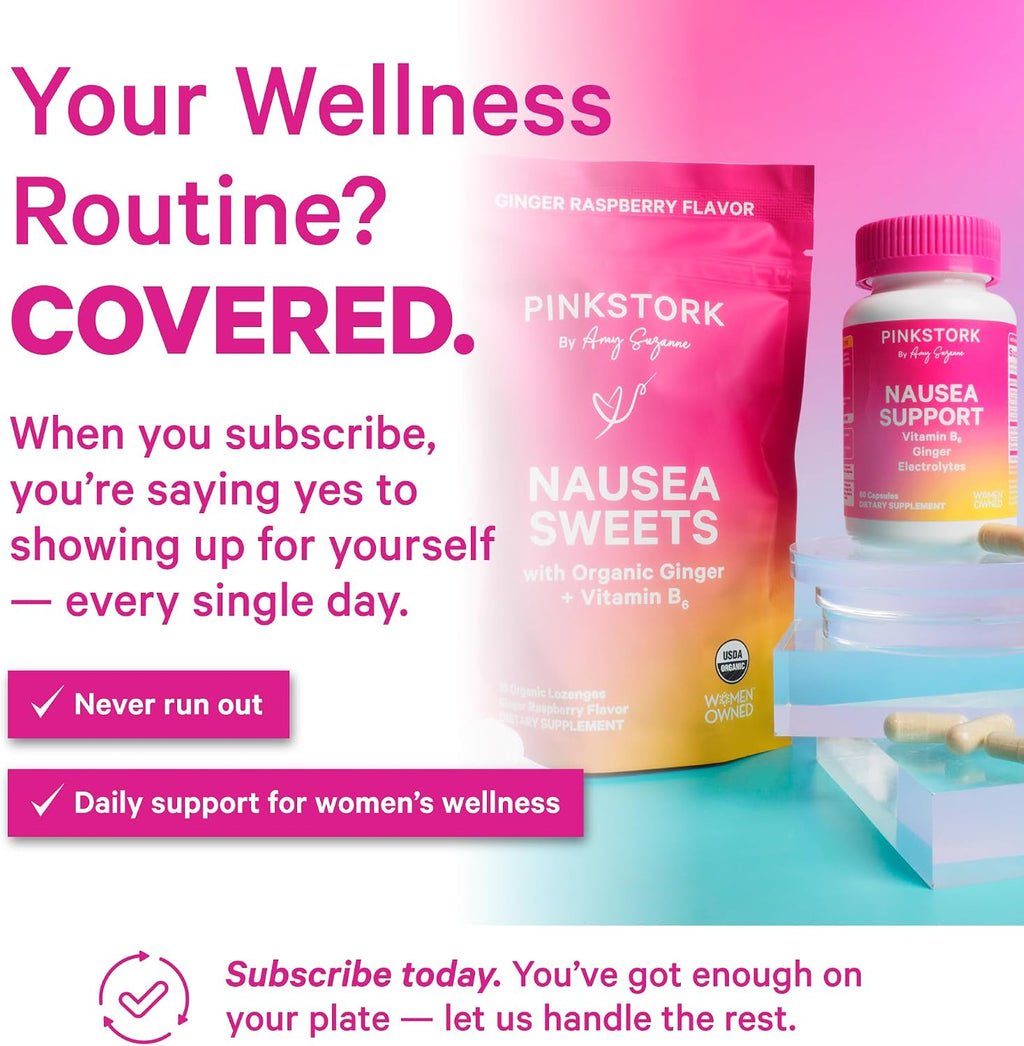 Pink Stork Organic Peppermint Sweets, Morning + Motion Sickness, B6, 30 Ct | USDA Organic Peppermint + Vitamin B6 Lozenges for Morning Sickness, Motion Sickness + Digestive Comfort, Individually Wrapped