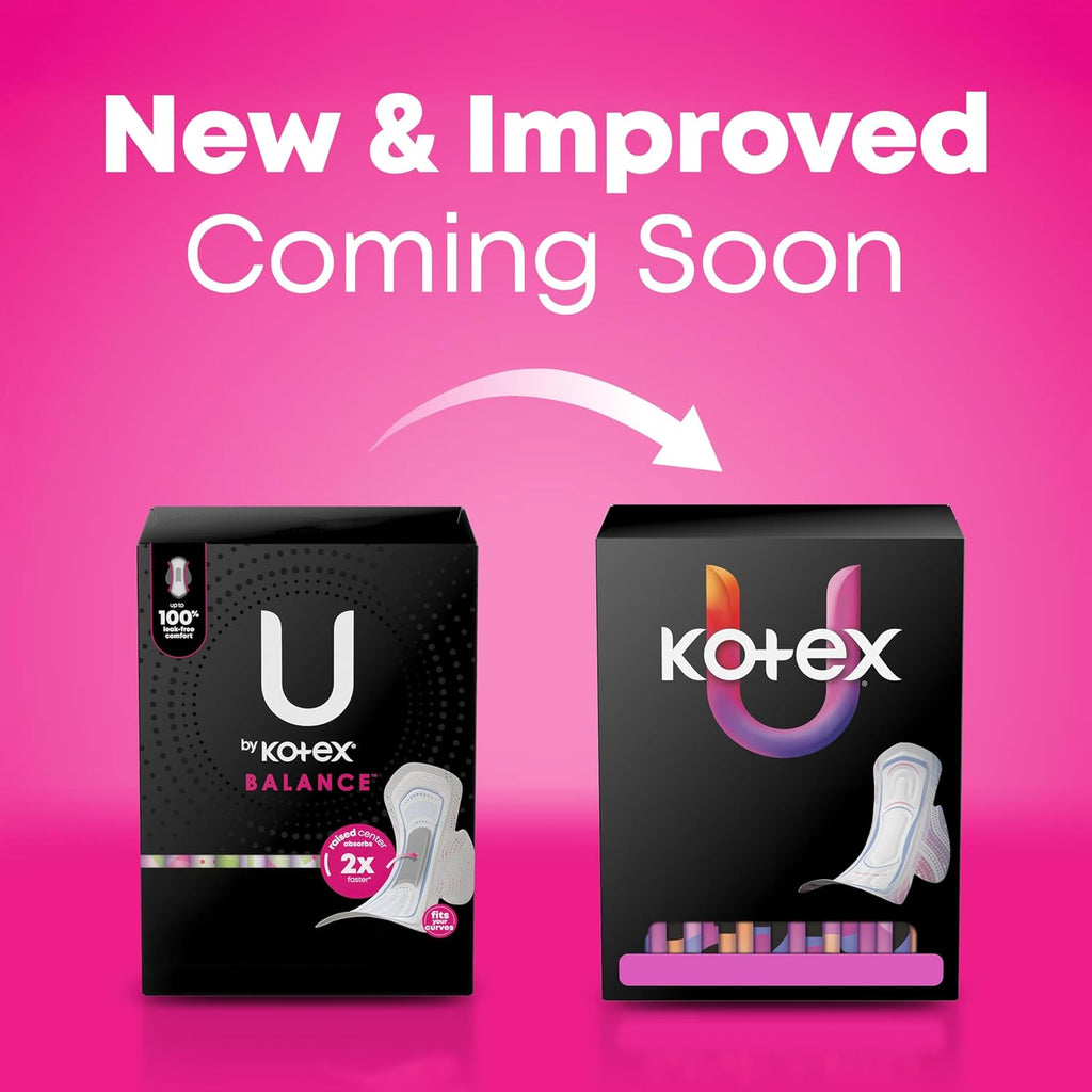 U by Kotex Balance Ultra Thin Pads with Wings, Heavy Absorbency, 46 Count (Packaging May Vary)