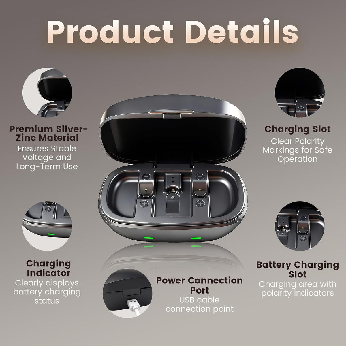 312 Hearing Aid Battery Case Charger with 2 Pack 312 Rechargeable Batteries Long Lasting for Bluetooth & Non-Bluetooth Hearing Aids