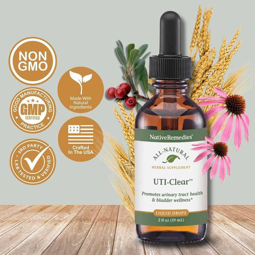 Native Remedies UTI-Clear Herbal Supplement - 100% Natural Tincture with | Buchu, Bearberry, Lemon Balm & More - Supports Urinary Tract & Bladder Health, pH Balance, Bloating Relief - 2 oz Bottle