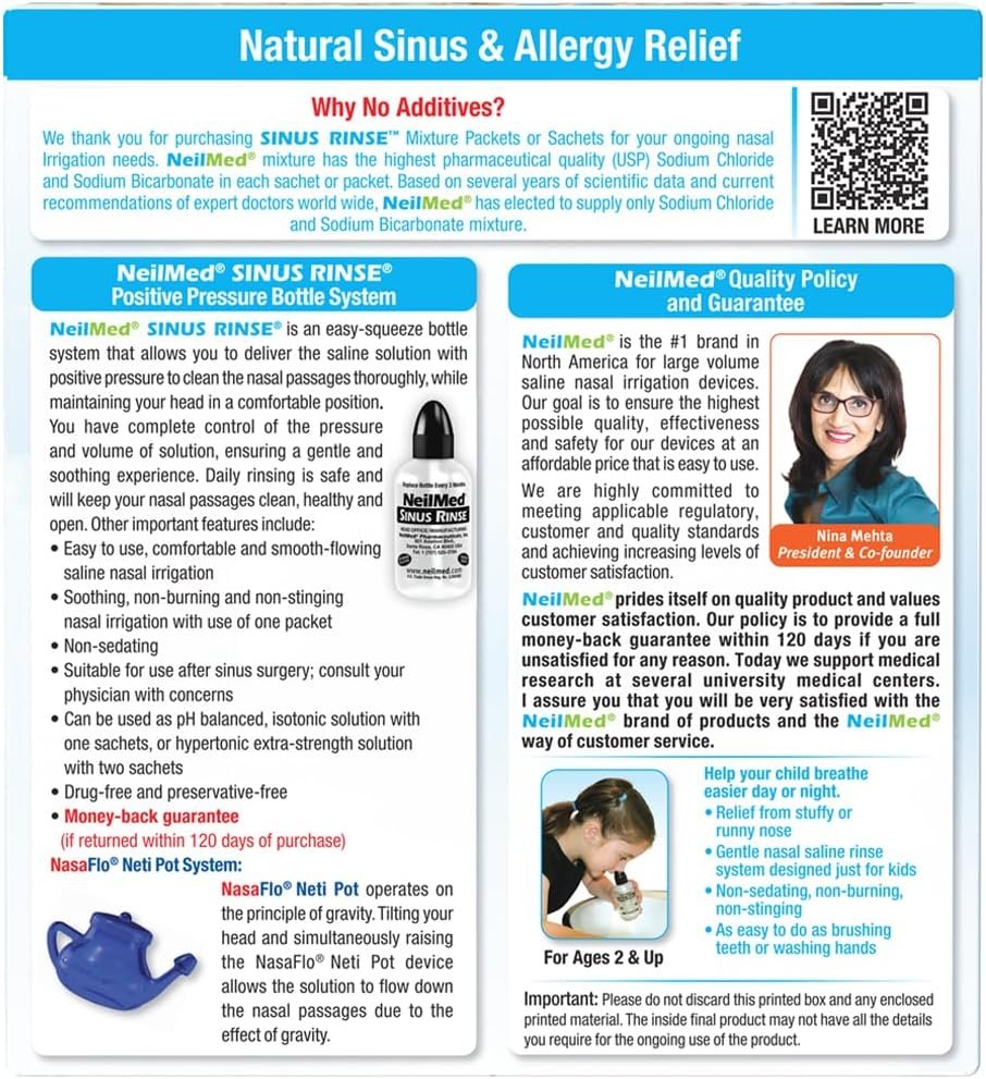 Neilmed's Sinus Rinse, Pediatric, Complete Saline Nasal Rinse Kit 60 Premixed Packets