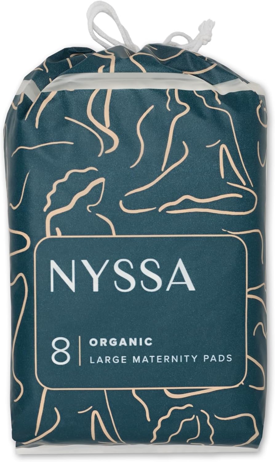 Nyssa Postpartum Pads – Ultra-Absorbent Organic Cotton, 16” Long, Extra-Wide | 32× More Absorbent | Gentle for Sensitive Skin (3 Pack, 24 Pads Total)