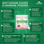 Zazzee D-Mannose Powder Plus, 2000 mg, 67 Servings, Free Scoop, Made in USA | Plus 5 Billion CFU Probiotics and Pure Cranberry Juice Extract, Kosher, 6.67 oz, Urinary Tract & Bladder Support, Non-GMO