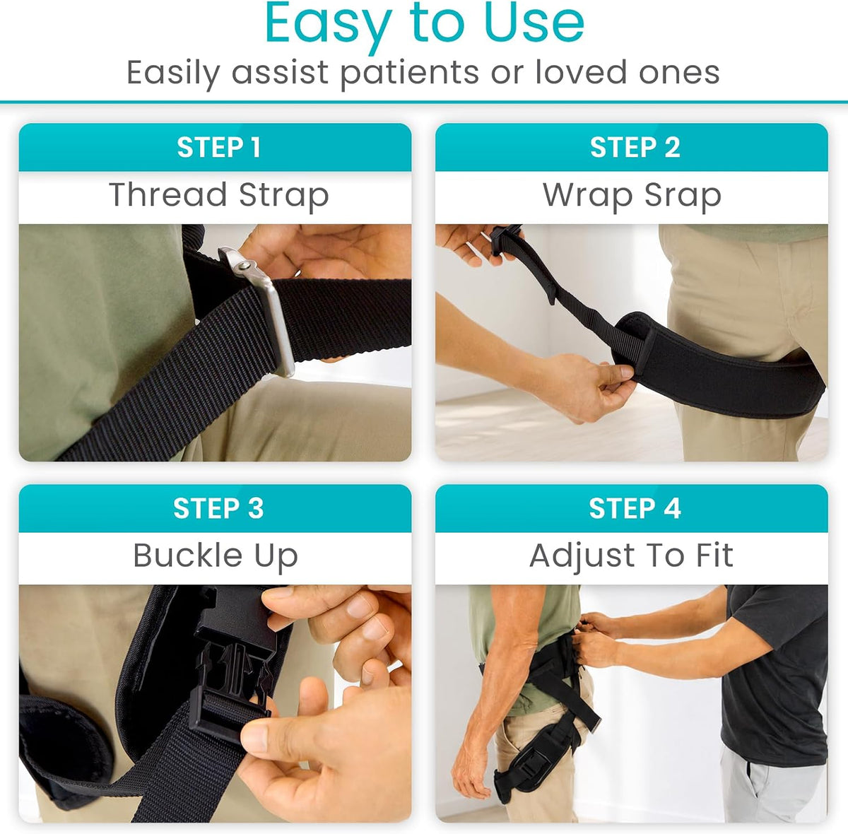 Vive Gait Belt with Leg Straps - Heavy Duty Transfer Belt with Quick | Release Gait Belts for Seniors - Adjustable Bed, Stand Assist Aid with Handles - Physical Therapy Mobility Aid for Elderly