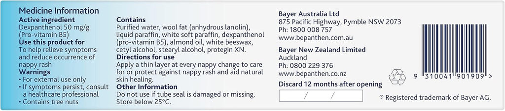 Bepanthen Nappy Rash Ointment Has a Unique Dual Action to Help Treat and Prevent Nappy Rash, Soothing and Hydrating Baby Skin Ointment, 100 g