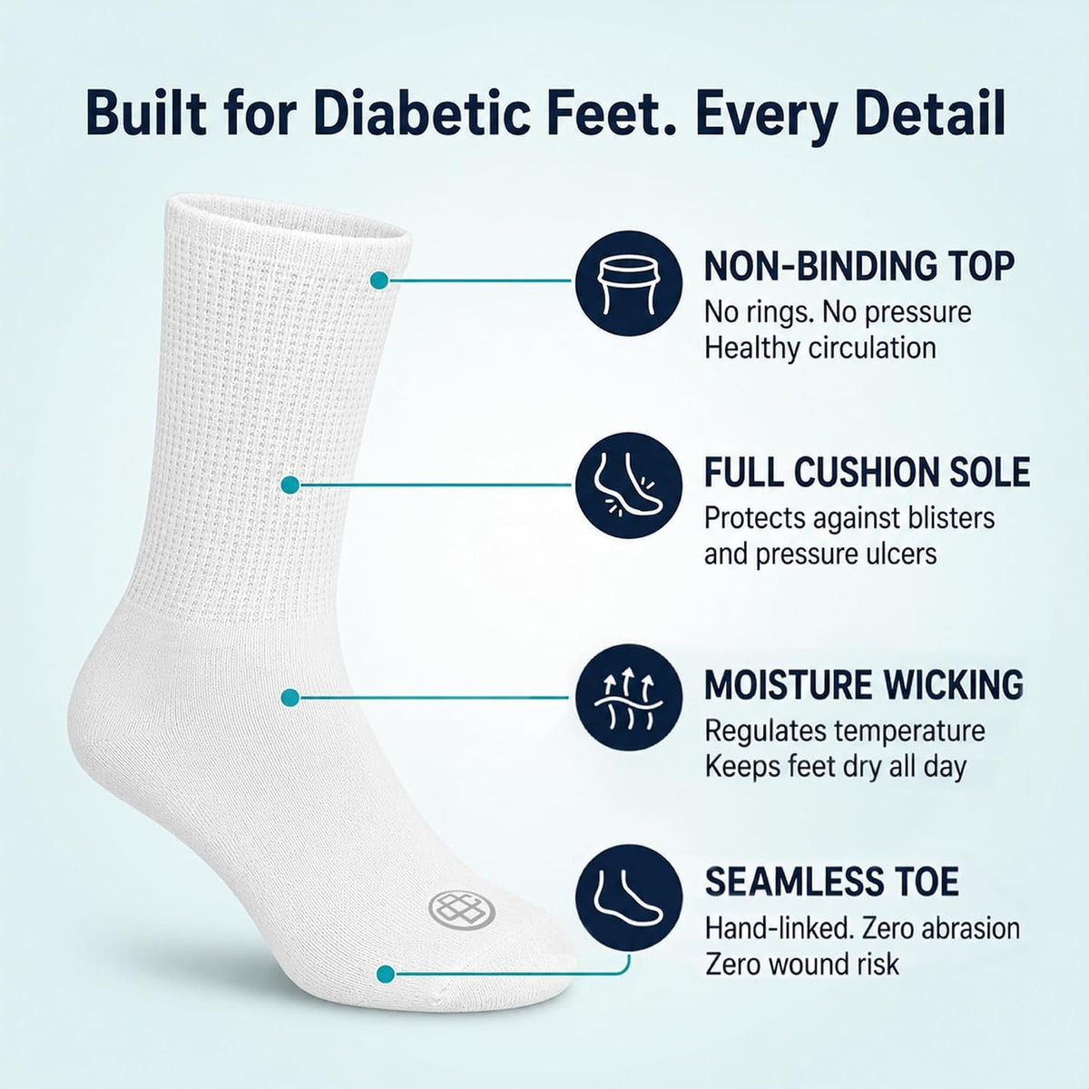 Doctor's Choice Diabetic Crew Socks for Men, Non-Binding Top, Seamless Toe | Fully Cushioned Footbed, Moisture-Wicking Fabric, Four-Way Stretch
