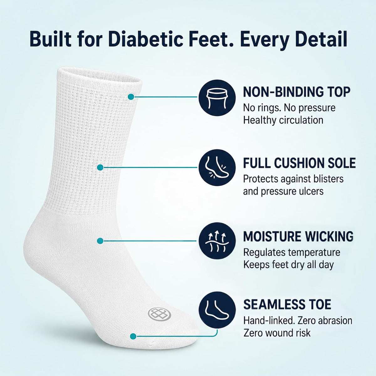Doctor's Choice Diabetic Crew Socks for Men, Non-Binding Top, 4 Pairs | Seamless Toe, Fully Cushioned Footbed, Moisture-Wicking Fabric, Four-Way Stretch