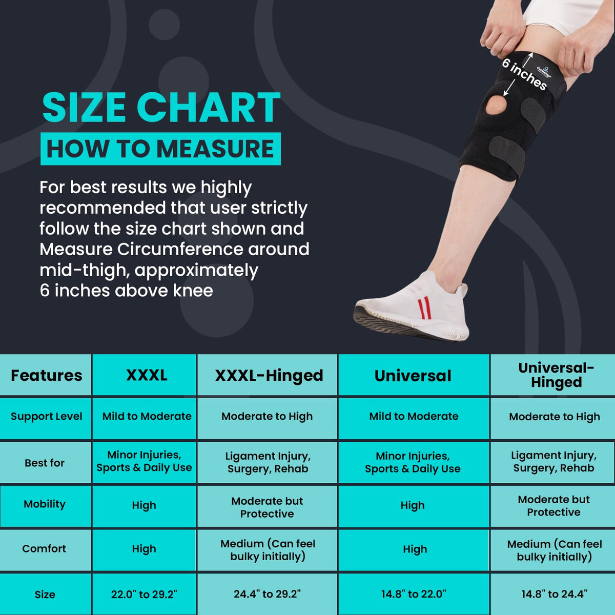 CUREWRAP Adjustable NEOPRENE HINGED KNEE BRACE UNIVERSAL SIZE (14.8" 24.4") for Men & Women| Knee Support Pain Relief, ACL, Meniscus, Ligament Tear, Arthritis, Post-Surgery, Injury & Sports Recovery | 12.5 INCH Long Knee Stabilizers