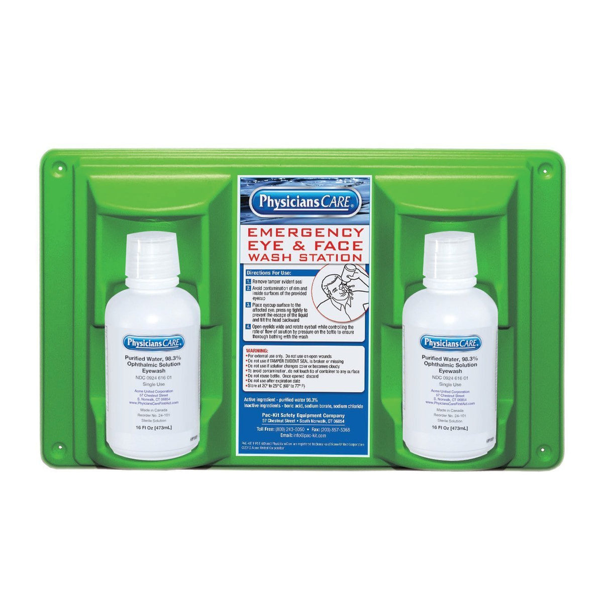 PhysiciansCare Wall-Mountable Eyewash Station with 2 Bottles of Eye Wash Solution, 16 Oz Each
