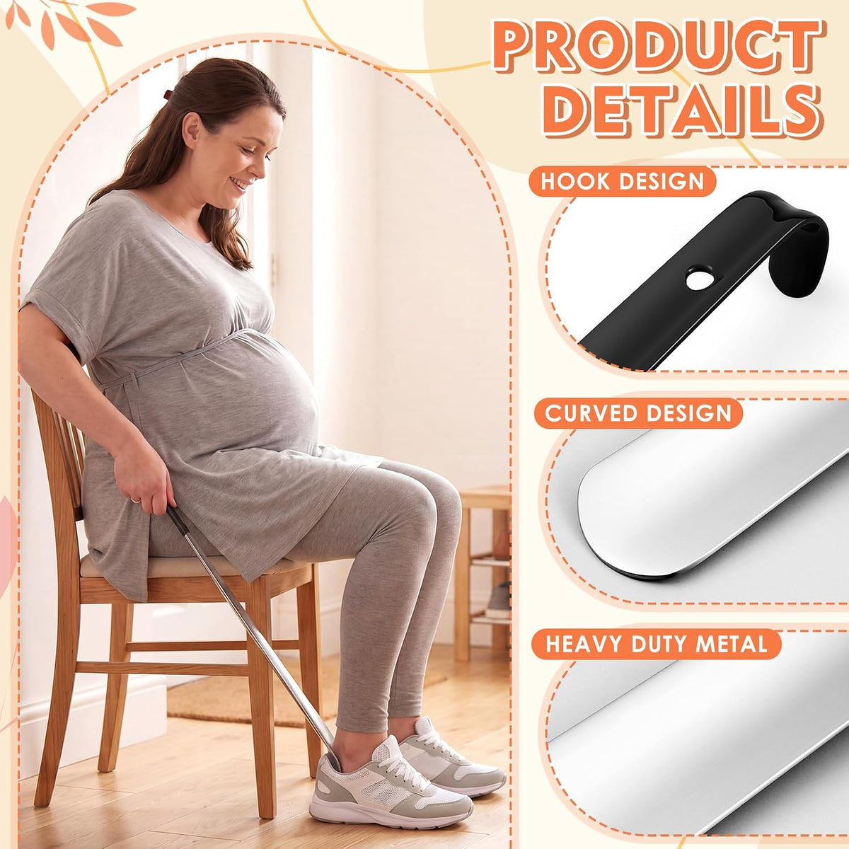 2 Pcs 31.5'' Extra Long Handled Shoe Horn Metal Shoehorn for Men Women Multifunctional Stainless Dressing Stick for Elderly Disabled Limited Mobility, Standing Reach Assist for Senior (Mixture)