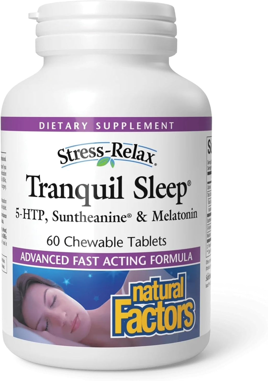 Natural Factors Tranquil Sleep - Calm Sleep Health Supplement - Relaxation Support Supplement with Melatonin & 5-HTP - 60 Chewable Tablets (30 Servings)