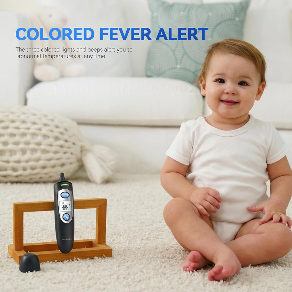 Ear and Forehead Thermometer for Adults & Kids, 1s Accurate Result (Black) | Fever Alarm