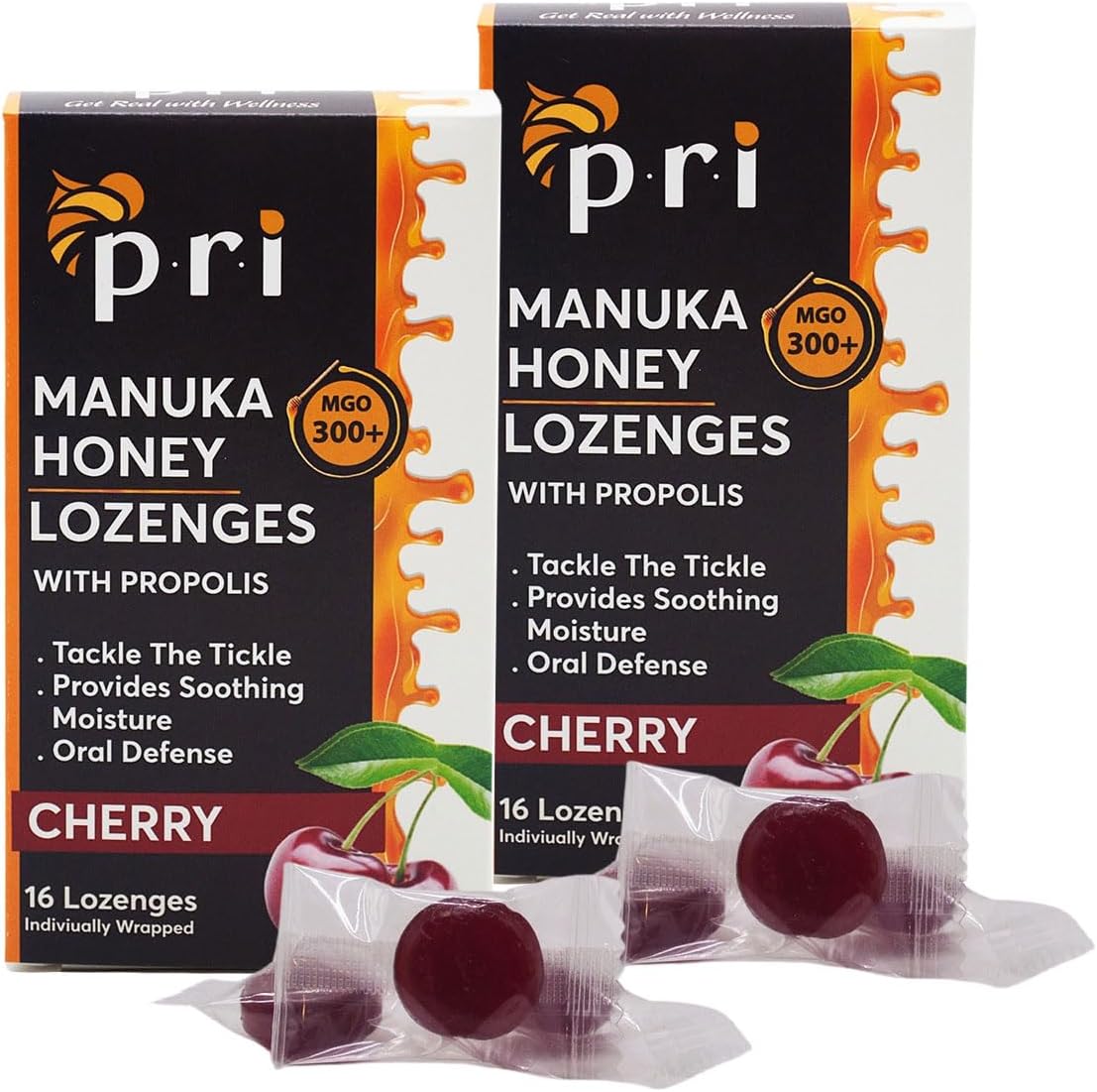 P.R.I Manuka Honey Lozenges with Propolis, Cherry Cough Drops | Natural Throat Drops, MGO 300+ Certified (16 Count, 2 Pack)