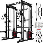 RitFit M1 Pro Smith Machine Cable Crossover Power Cage Home Gym | Dual 360 Cables, Barbell & Handles, LAT Pulldown, 1850LBS Weight Capacity