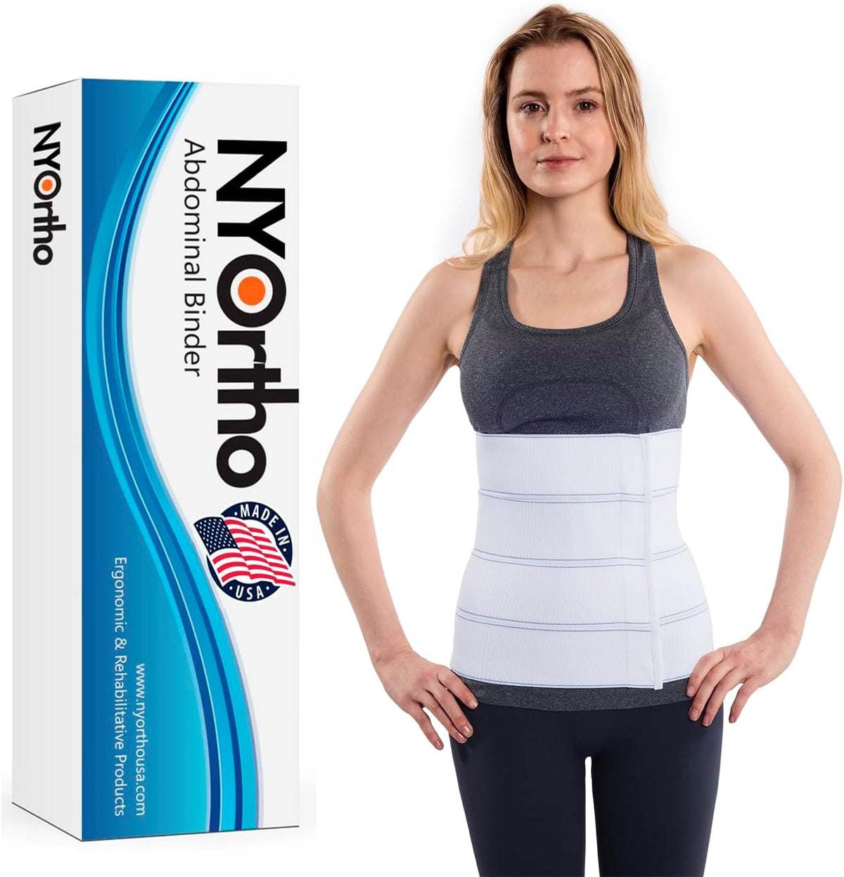 NYOrtho Abdominal Binder Lower Waist Support Belt - Compression Wrap for Men and Women MADE IN USA (30" - 45") 4 Panel - 12"