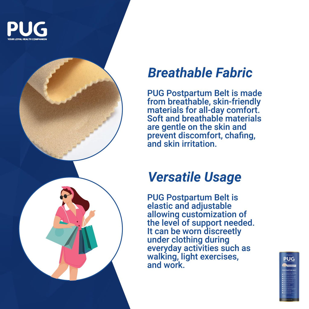 PUG Postpartum Belt, Universal size, Beige | Ergonomically designed for Indian Mothers | For C-Section and Natural Delivery | Eliminates post pregnancy pain, Muscle recovery to pre-pregnancy state