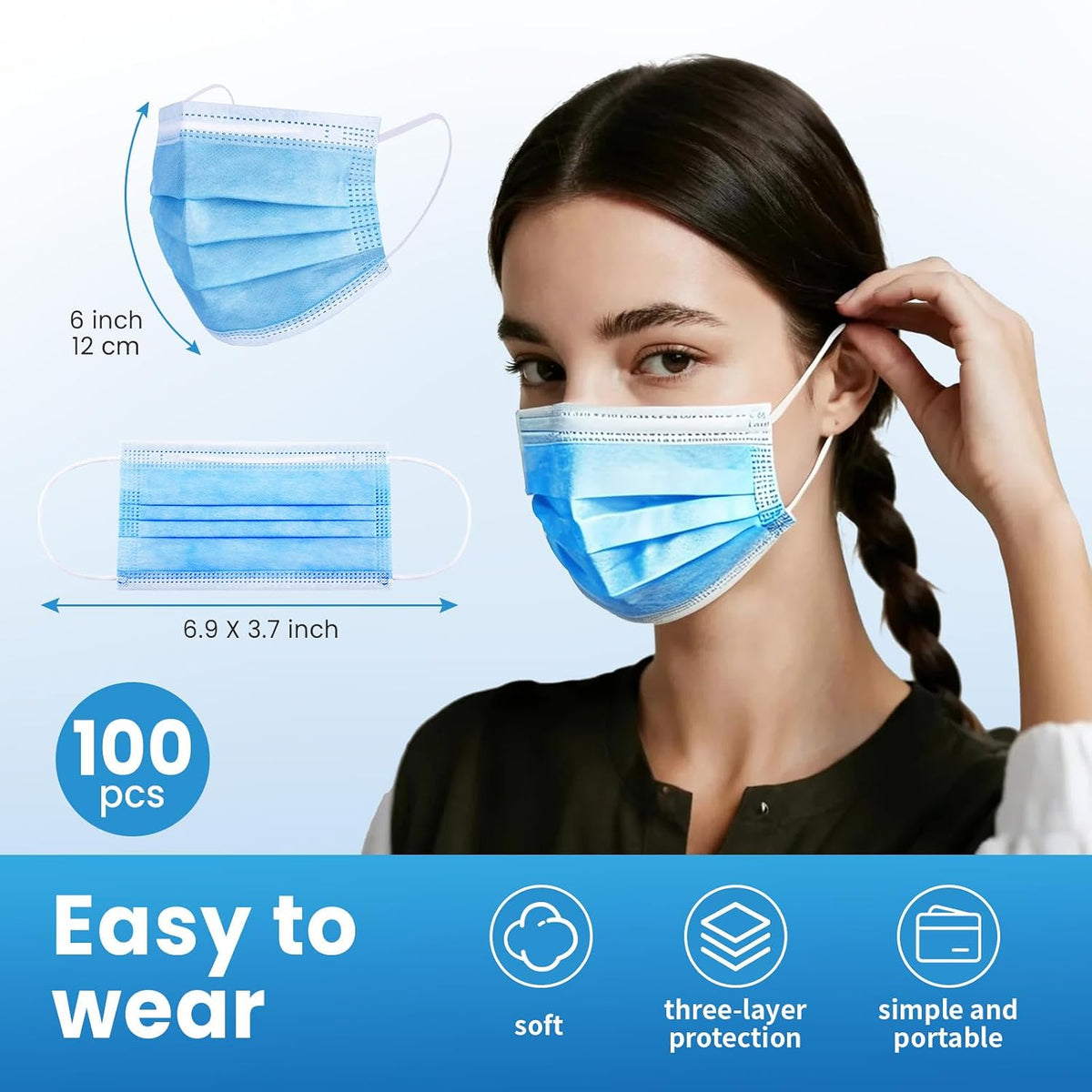 Blue Disposable Face Mask 100 Pcs Blue Face Masks 3 Ply Protection Masks