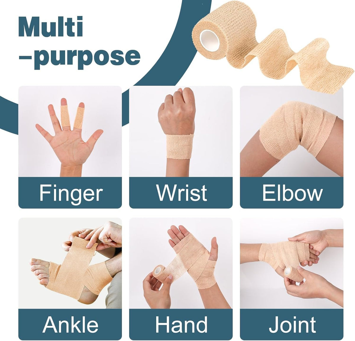 AZEN 8 Pack Self Adhesive Bandage Wrap, Elastic Cohesive Bandage Wrap, Skin Color Athletic Tape, Vet Wrap, Ankle Tape