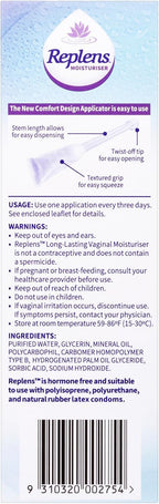 Replens Long Lasting Vaginal Moisturiser, 10 Pre-Filled Applicators, Up to 30 Day Supply - Soothing Relief from Dryness, Provides Additional Moisture and Comfort
