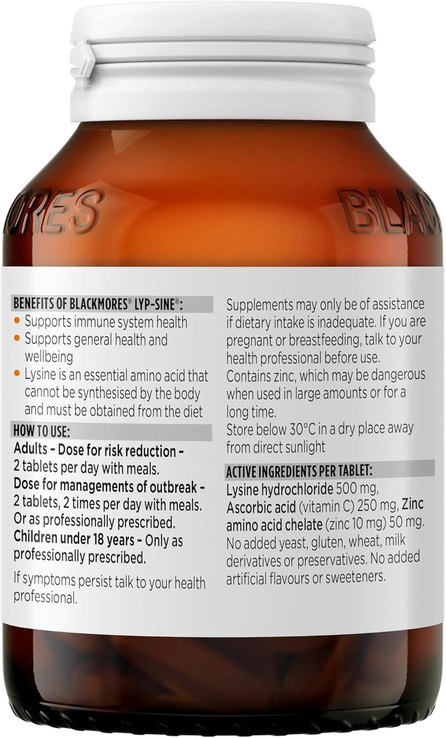 Blackmores Lyp-sine | Relieves Symptoms of Facial Cold Sores| Supports Immune System Health| 30 Tablets