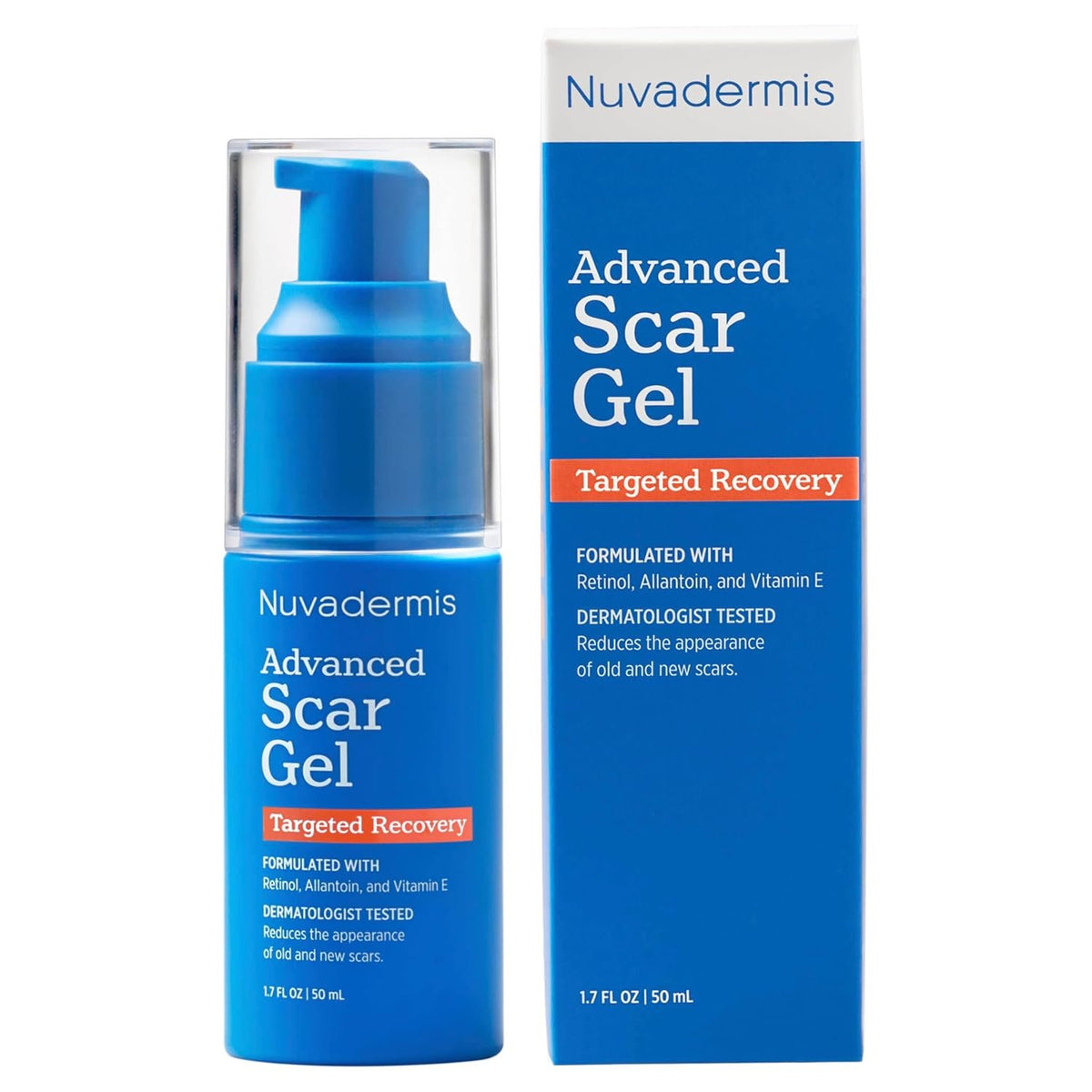 NUVADERMIS Scar Cream Gel for Surgical Scars | Retinol & Vitamin E, 1.7oz | Scar gel for surgical scars, c-section, keloid, and acne scars. Dermatologist recommended with retinol and vitamin E.