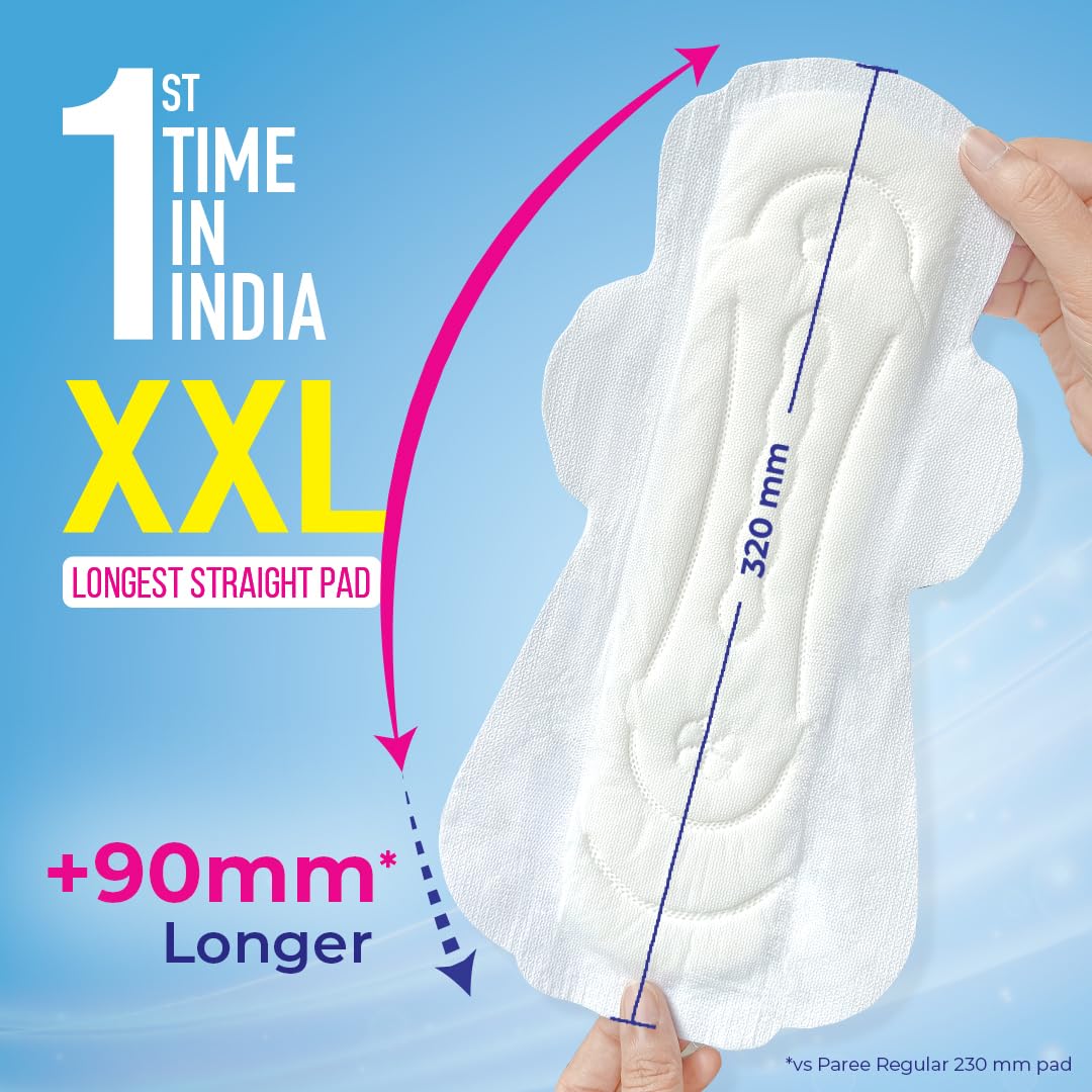 Paree Dry Comfort XXL Straight 40 Pads|1st Time in India XXL(320mm Longer) Straight Pads|3 Seconds Absorption|4 Wings Leakage Protection|Heavy Flow Champion Sanitary Pads for Women