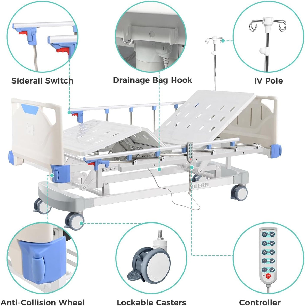 Premium 3 Function Full Electric Hospital Bed,Adjustable Medical Bed