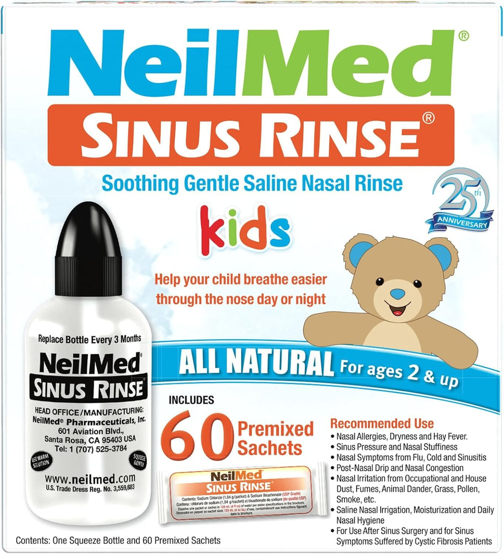 Neilmed's Sinus Rinse, Pediatric, Complete Saline Nasal Rinse Kit 60 Premixed Packets