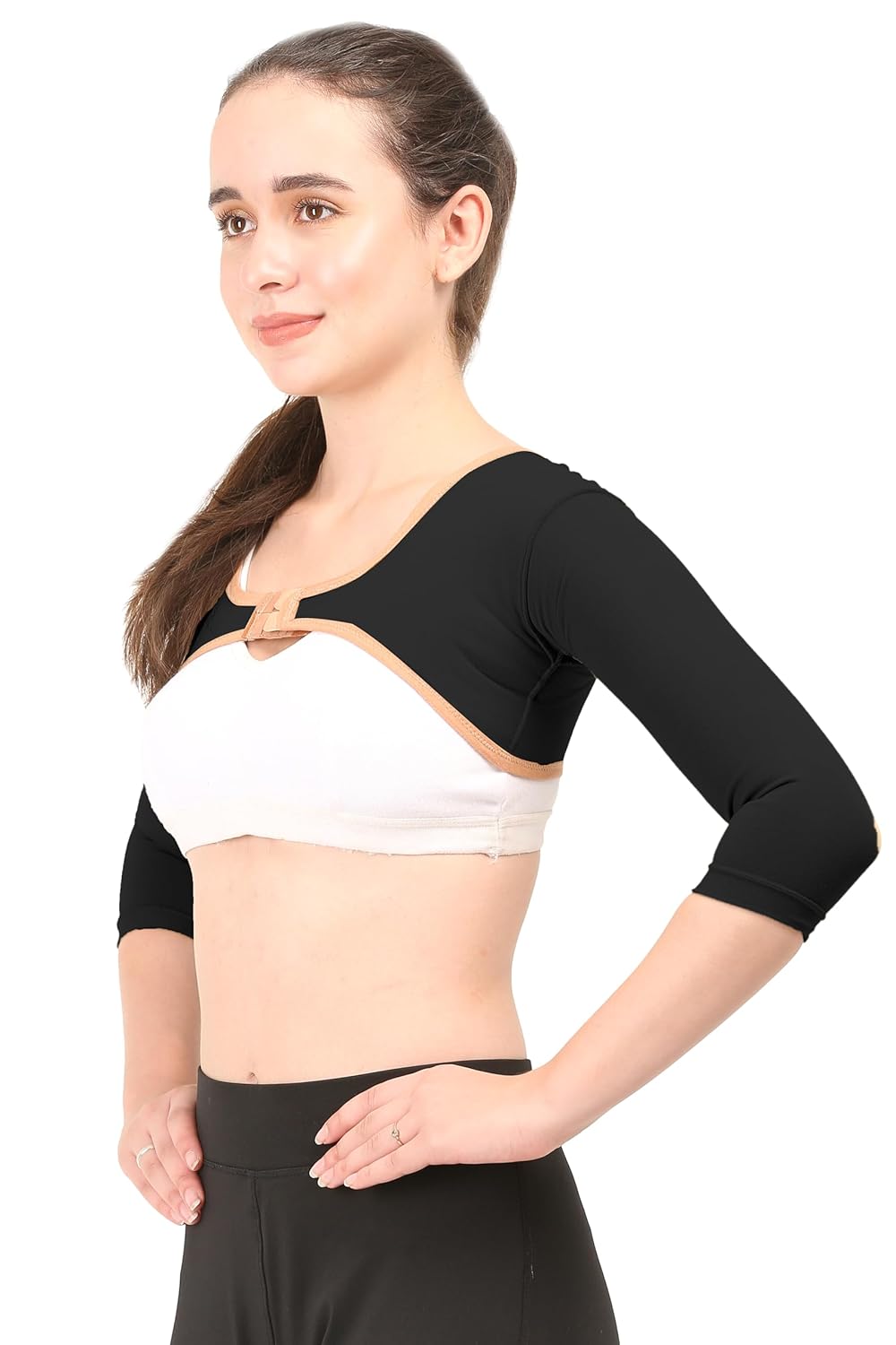 Post Liposcution Arm Compression Garment || MICROPOLY FABRIC || Slimming Sleeves || Arms Posture Corrector || Shapewear || Post Surgical Arms Support (Black, L)