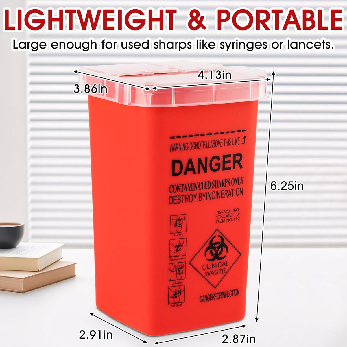 1 Quart (3-Pack) Sharps Container for Home Use, Needle Disposal Containers | Biohazard Containers, Syringe Disposal, Small Portable Container for Travel, Professional Sharp Waste Disposal Containers