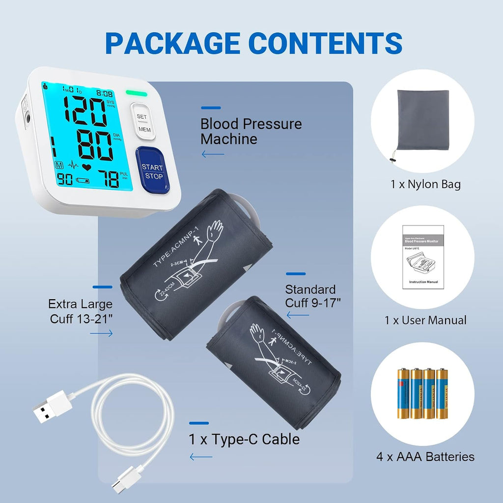 Blood Pressure Monitors for Home Use, 9-17'' & 13-21'' Extra Large Cuffs