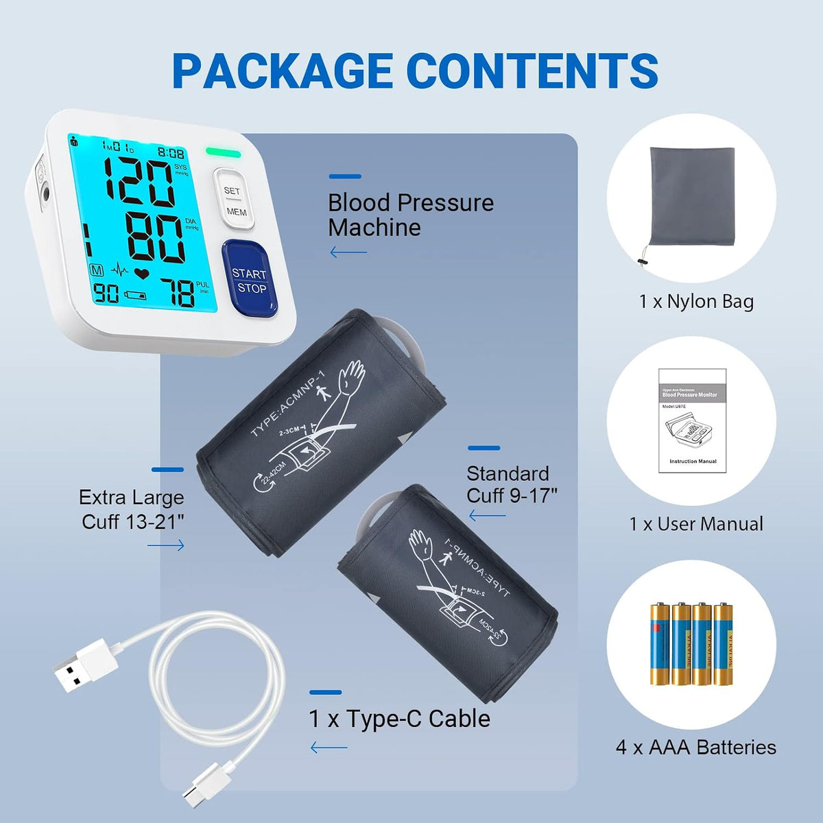 Blood Pressure Monitors for Home Use, 9-17'' & 13-21'' Extra Large Cuffs