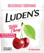Luden's Sore Throat Relief Drops, Wild Cherry, 90 Count | Sore Throat Lozenges, for Minor Everyday Irritation & Dry Mouth, Soothes Throats, With Pectin