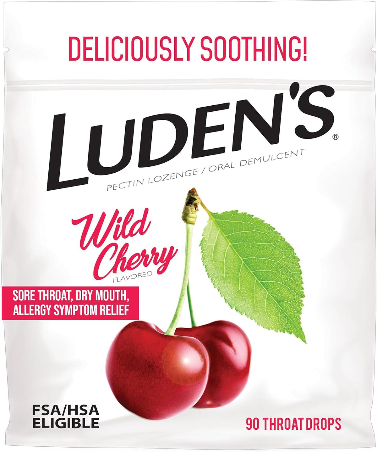Luden's Sore Throat Relief Drops, Wild Cherry, 90 Count | Sore Throat Lozenges, for Minor Everyday Irritation & Dry Mouth, Soothes Throats, With Pectin