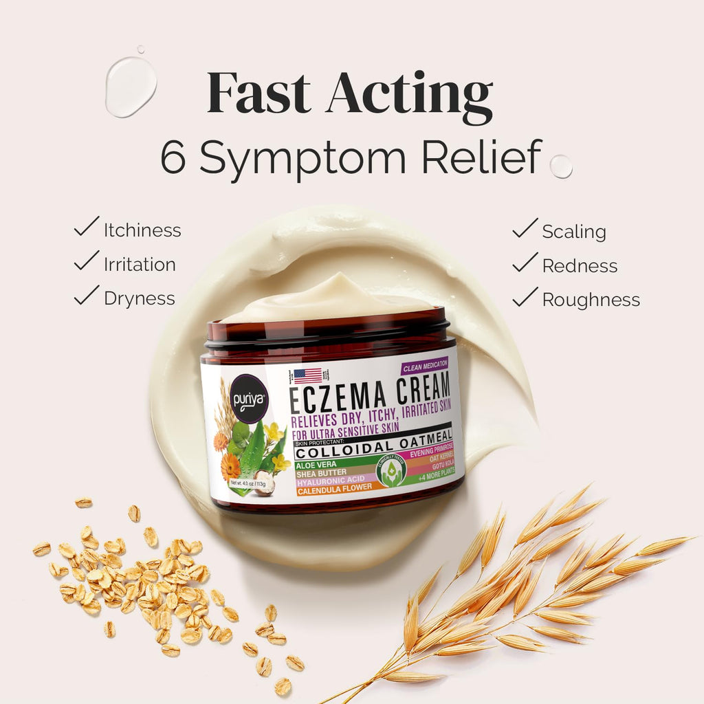 Puriya 5-in-1 Eczema Cream for Kids, Adults, Babies, Colloidal Oatmeal 4 oz | Relieves Itch, Deep Hydration, Supports Skin Barrier, 25 Skin Hydrators, For Atopic Dermatitis, Face, Body, Clinically Tested