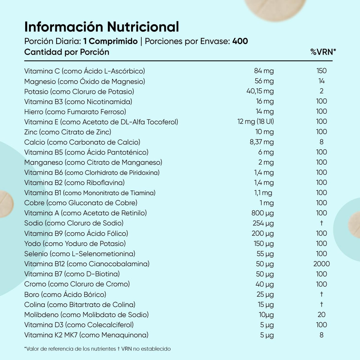 Multivitamins & Minerals, 400 Vegan Tablets, 27 Vitamins & Minerals - Vitamin C, Vitamin B, D, E, Magnesium, Zinc, Calcium, Iron & More, For +1 Year Old, Mint Flavor
