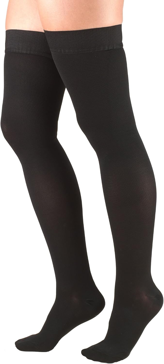 Truform 20-30 mmHg Compression Stockings for Men and Women, Thigh High Length, Dot Top, Closed Toe, Black, Medium