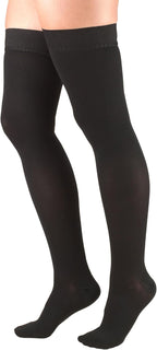Truform 20-30 mmHg Compression Stockings for Men and Women, Thigh High Length, Dot Top, Closed Toe, Black, Medium