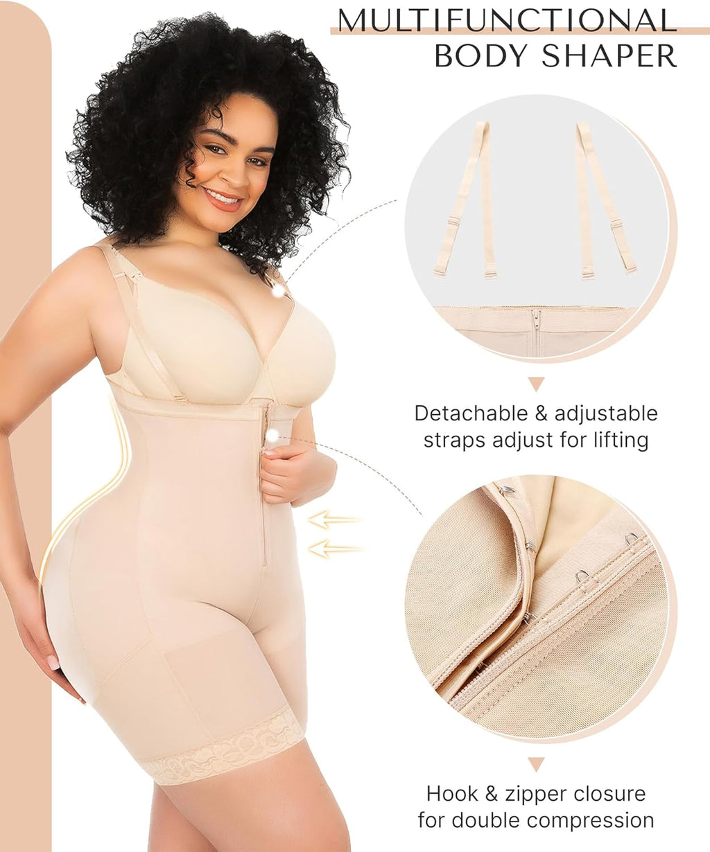 SHAPELLX Fajas Colombianas Shapewear for Women Tummy Control Plus Size Postpartum Body Shaper Butt Lifting Bodysuit
