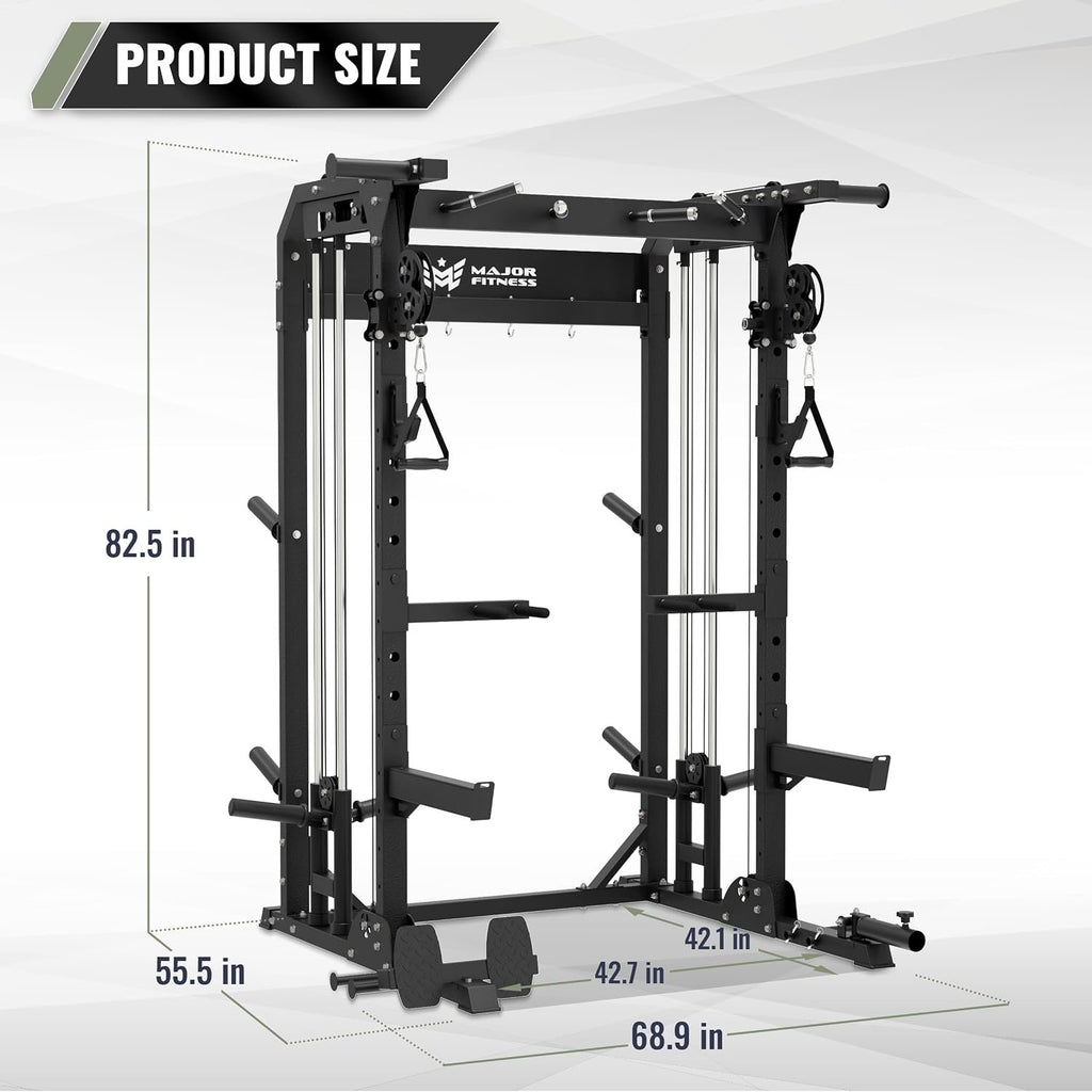 MAJOR FITNESS F22 Power Rack, 1600lbs All-in-One Squat Rack with Dual Pulley System, Heavy-Duty Steel Frame, Attachments & Storage for Home Gym Strength Training