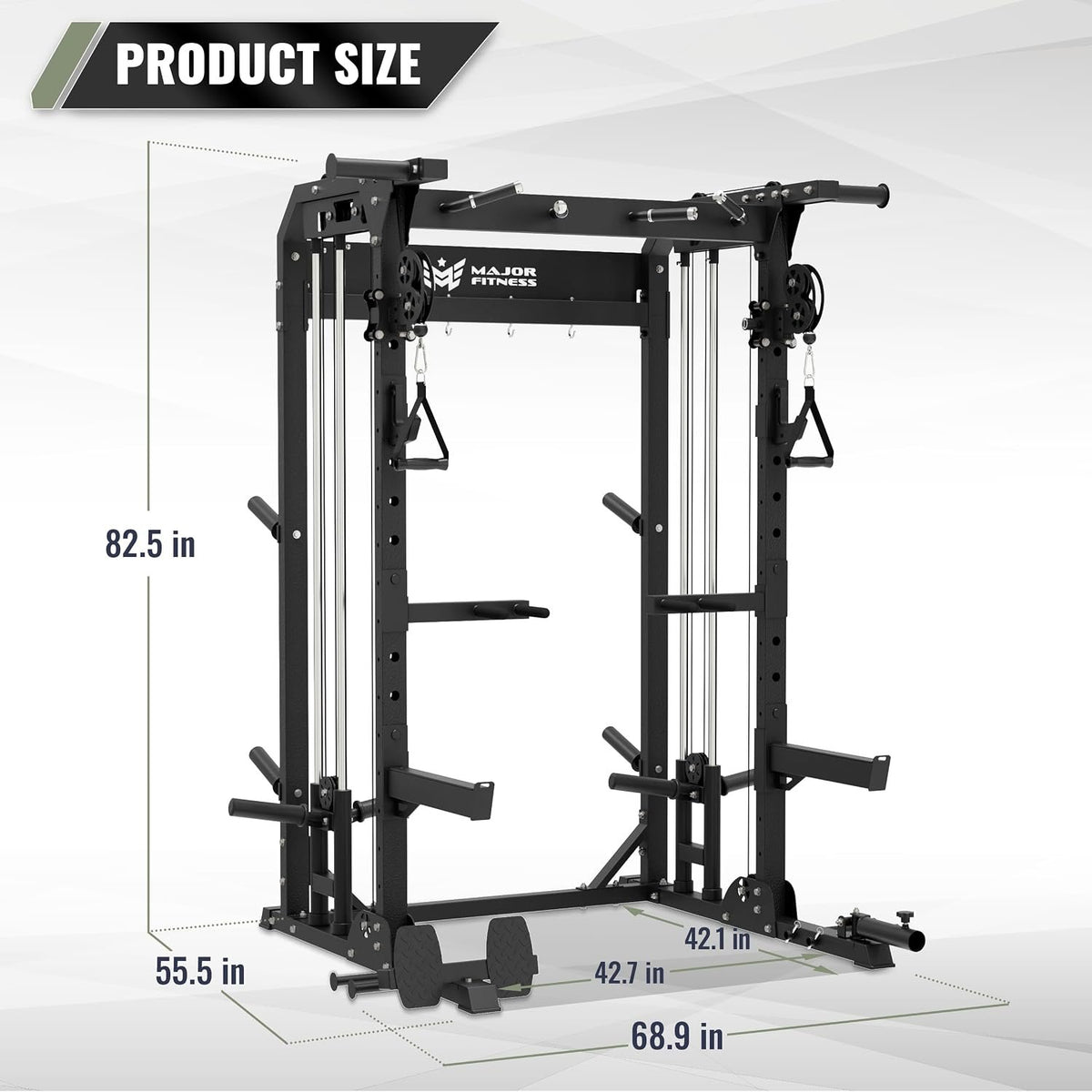 MAJOR FITNESS F22 Power Rack, 1600lbs All-in-One Squat Rack with Dual Pulley System, Heavy-Duty Steel Frame, Attachments & Storage for Home Gym Strength Training