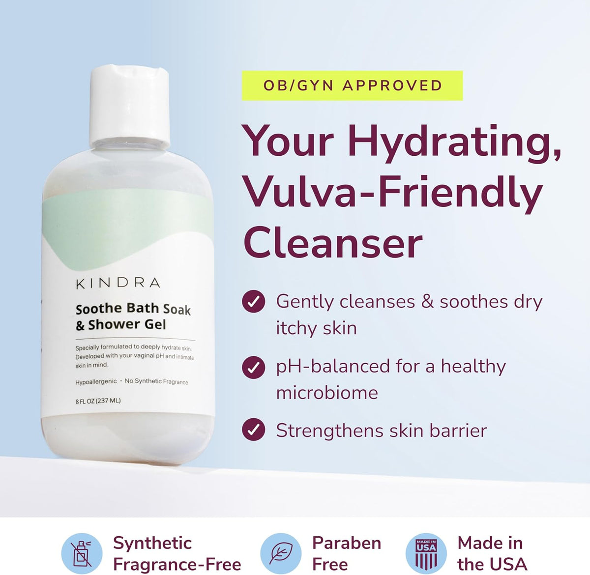 Kindra Soothe Vulva Wash - pH Balanced Unscented Intimate Feminine Wash