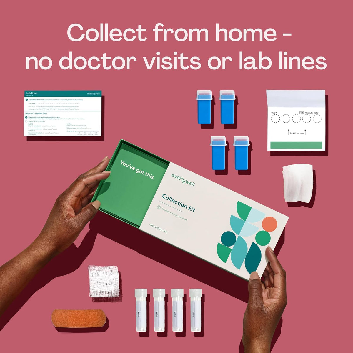 Everlywell At-Home Women's Health Collection Kit, Measures 10 Biomarkers for Hormonal Wellness, including Cortisol, Progesterone & TSH - CLIA-Certified Lab Results Within Days - for Women Ages 18 Plus