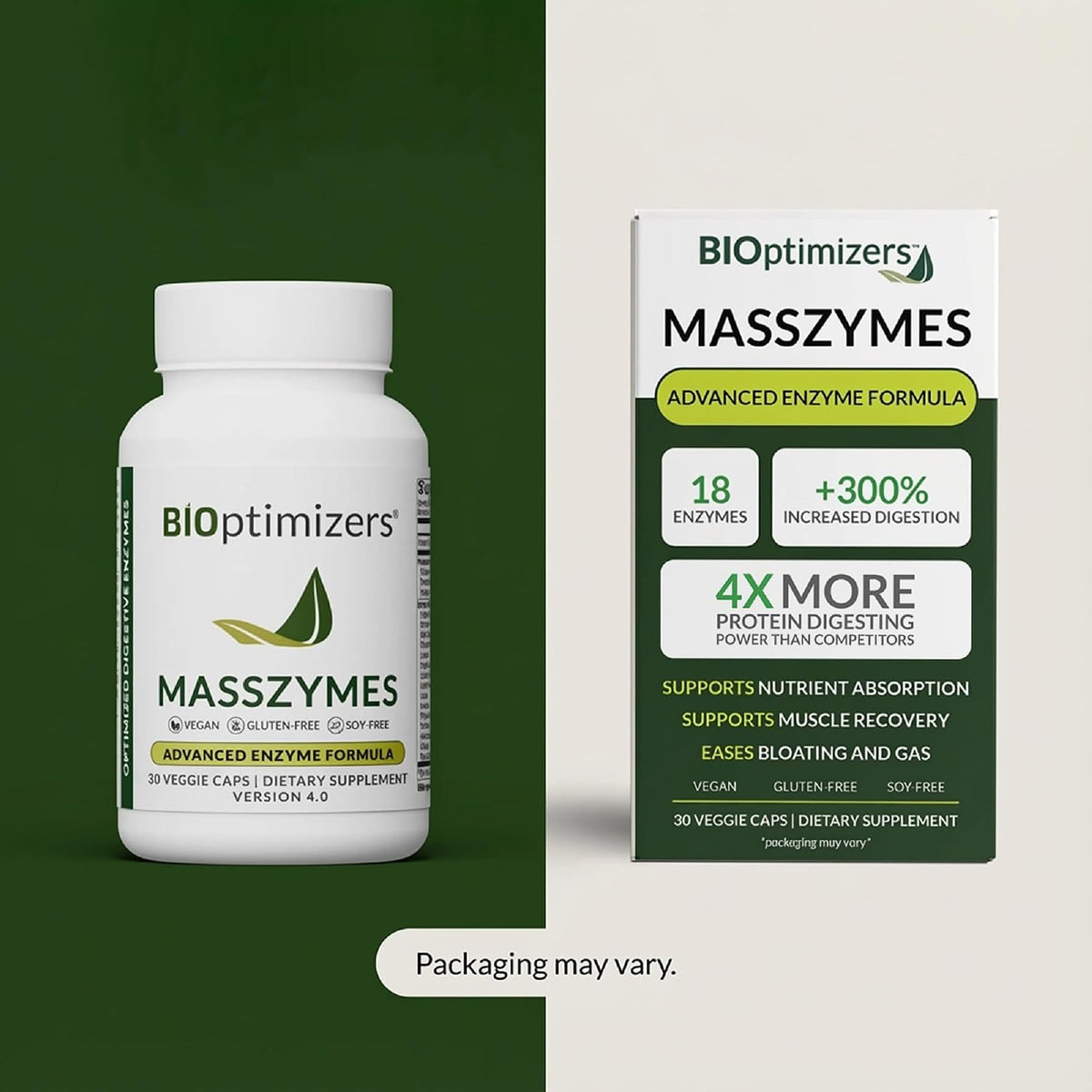 BIOptimizers MassZymes - Complete Digestive Enzymes Supplement for Gut Health - Bloating Relief for Men and Women - Lipase Amylase Bromelain Digestive Enzymes (30 Capsules)