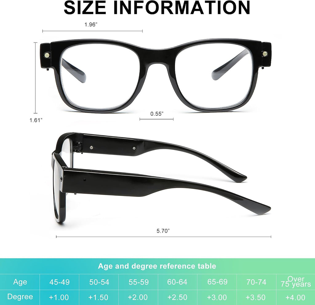SKYWAY Reading Glasses Lighted Rechargeable Bright LED Readers with Lights Eyewear Clear Vision Unisex